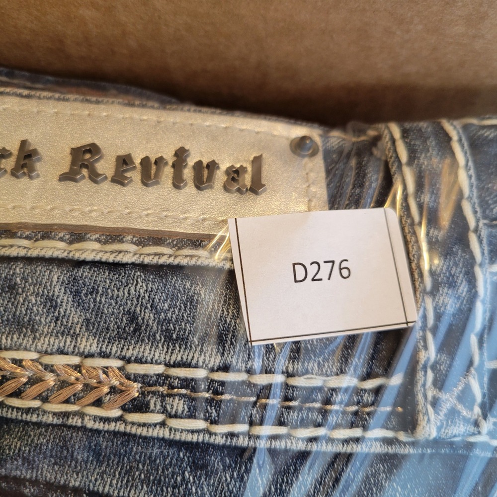 Rock Revival Womens Eleanor Bootcut Dark Wash Rhinestone Jeans Size 31 Blue - Picture 12 of 12